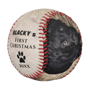 First Puppy`s Christmas Dog Rustic Photo Collage Baseball
