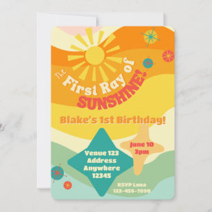 First Ray of Sunshine, Colourful Sun 1st Birthday Invitation