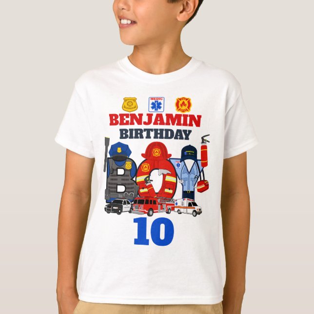 First Responder Birthday Boy custom age  T-Shirt (Front)