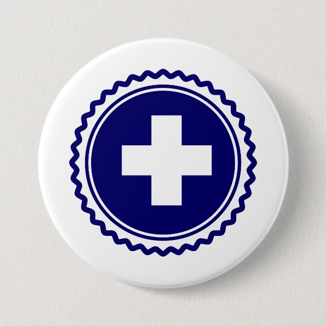 First Responder Blue Health Care Cross 3 Inch Round Button (Front)