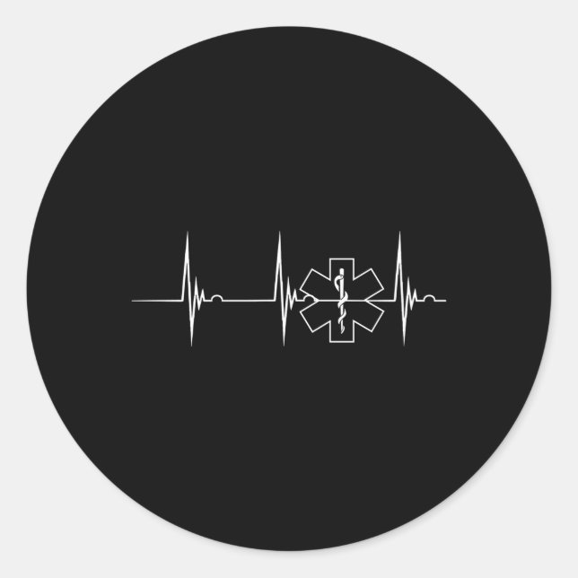 First Responder Hebeat Ekg Pulse Medical Emt Param Classic Round Sticker (Front)