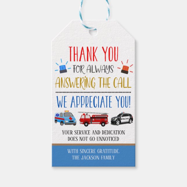 First Responders Appreciation Gift Tag (Front)