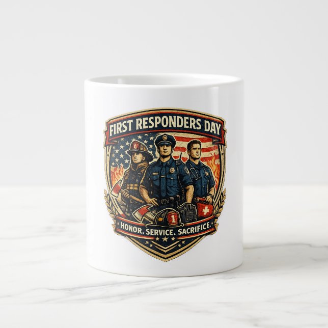 First Responders Day Honour Service Sacrifice Vint Large Coffee Mug (Front)