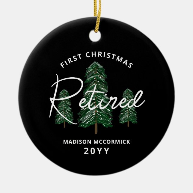 First Retired Christmas Elegant Evergreen Tree Ceramic Ornament (Front)