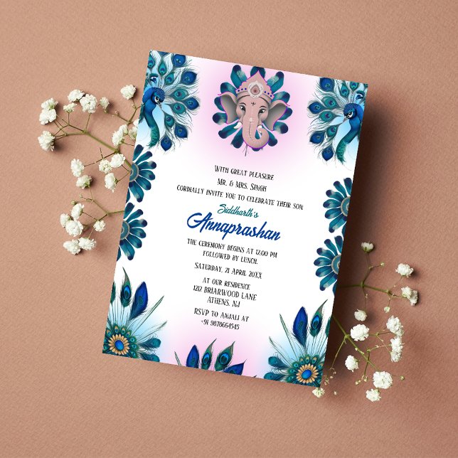 First Rice "Annaprashan" Indian Peacock Invitation (Creator Uploaded)