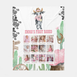 First Rodeo 1st Birthday 12 Month Photo Collage Fleece Blanket