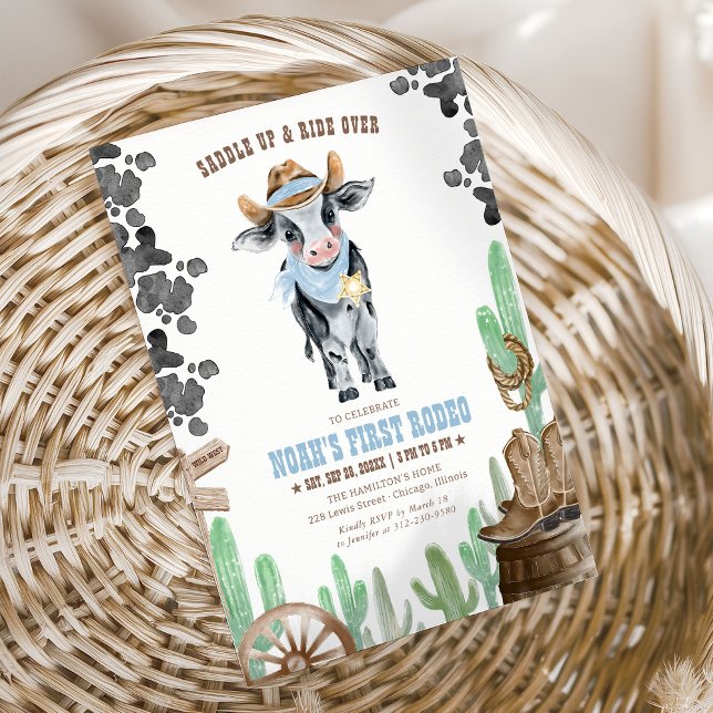 First Rodeo 1st Birthday Baby Cow Invitation (Creator Uploaded)