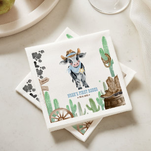 First Rodeo 1st Birthday Baby Cow Napkin