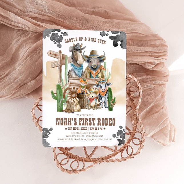 First Rodeo 1st Birthday Cute Animals Wild West Invitation (Creator Uploaded)
