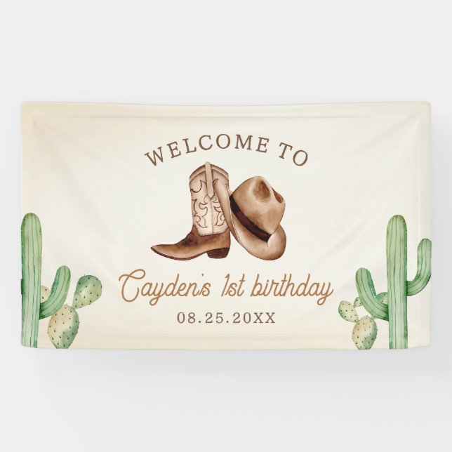 First Rodeo 1st Birthday Western Cowboy Banner (Horizontal)
