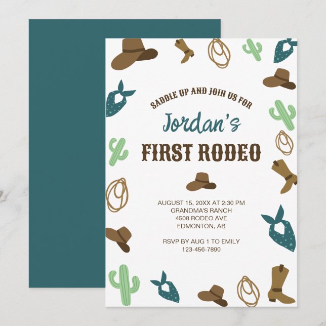 First Rodeo Birthday 1st Cowboy Cute Western Invitation (Front/Back)