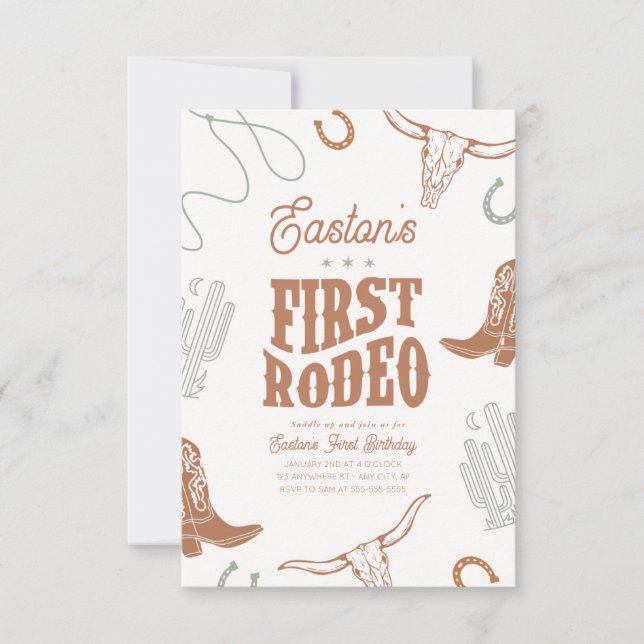 First Rodeo Birthday Invitation Cowboy Party (Front)