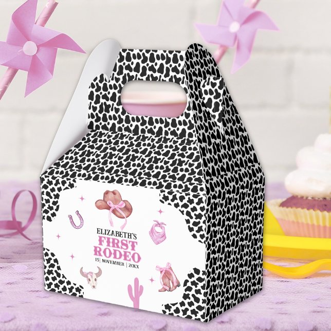 First Rodeo Birthday – Pink & Black Cowgirl Theme Favor Box (Creator Uploaded)