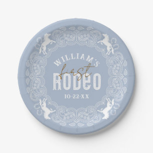 First Rodeo Blue Western Wild West Ranch Birthday Paper Plate