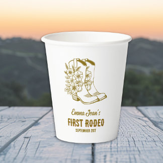 First Rodeo Brown Floral Cowboy Boots 1st Birthday Paper Cups