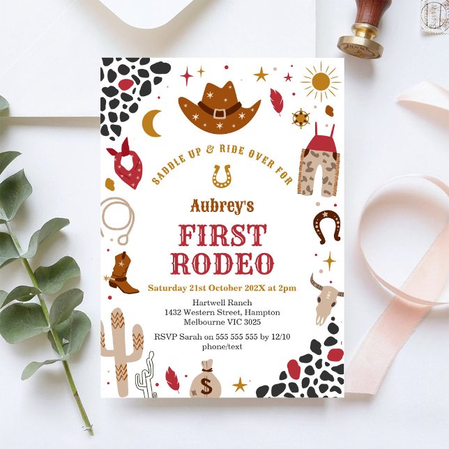 First Rodeo Cowbow Western 1st Birthday Invitation (Creator Uploaded)