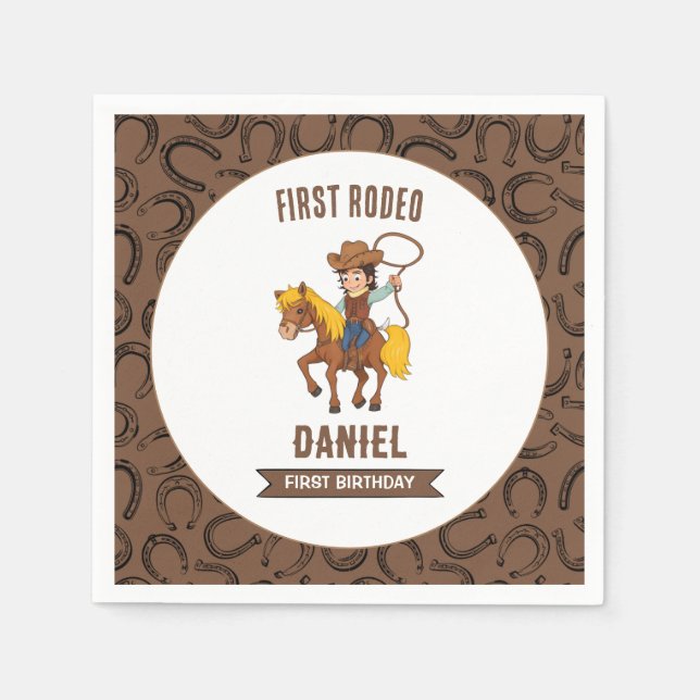 First Rodeo Cowboy 1st Birthday Napkin (Front)
