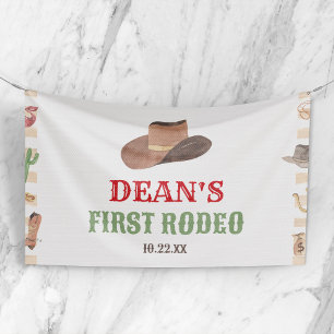 First Rodeo Cowboy 1st First Birthday Party Banner