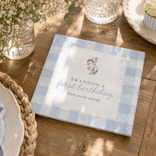 First Rodeo Cowboy Birthday Blue Gingham Preppy Napkin