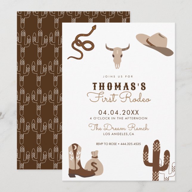 First Rodeo Cowboy Birthday Party Invitation (Front/Back)