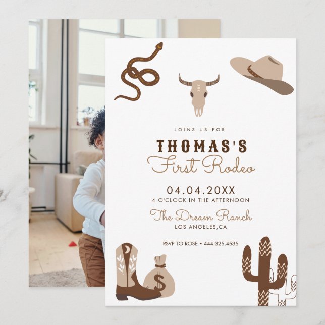 First Rodeo Cowboy Birthday Party Invitation (Front/Back)