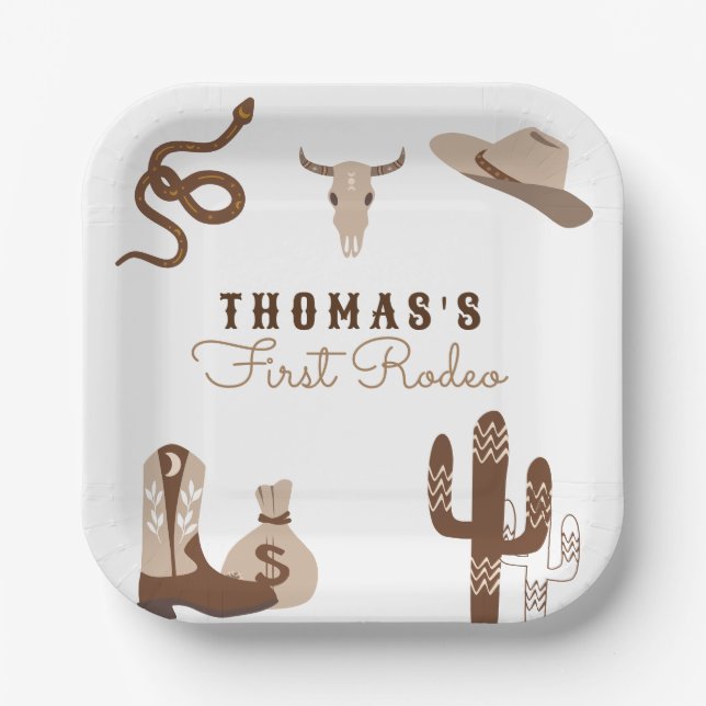 First Rodeo Cowboy Birthday Party  Paper Plate (Front)