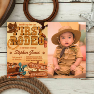 First Rodeo - Cowboy Birthday with Picture Invitation