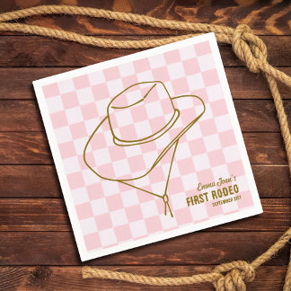 First Rodeo Cowboy Hat Checkered 1st Birthday Napkin