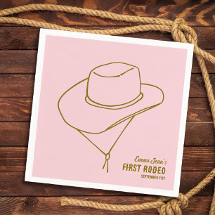 First Rodeo Cowboy Hat Pink 1st Birthday Napkin