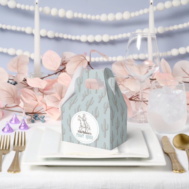 First Rodeo Cowboy Western Blue 1st Birthday Favor Box (Wedding)