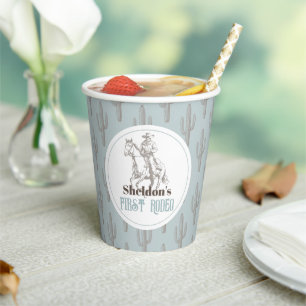 First Rodeo Cowboy Western Blue 1st Birthday Paper Cups