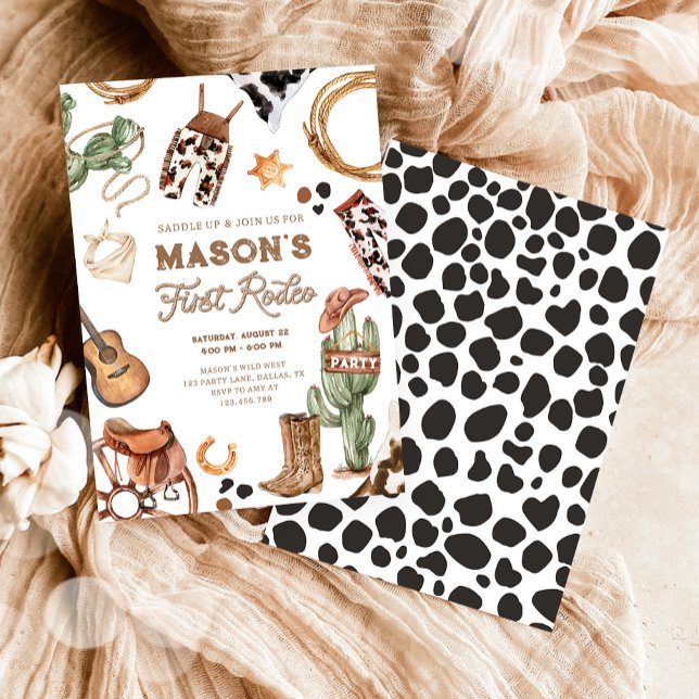 First Rodeo Cowboy Wild West Western Boy Birthday Invitation (Creator Uploaded)