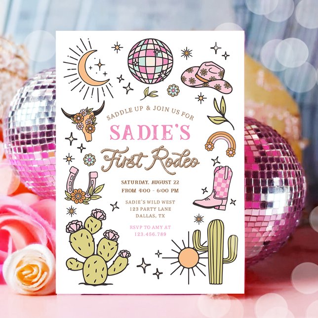 First Rodeo Cowboy Wild West Western Girl Birthday Invitation (Creator Uploaded)