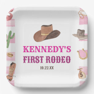 First Rodeo Cowgirl 1st First Birthday Party Paper Plate