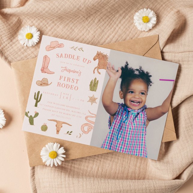 First Rodeo Cowgirl Birthday Party Photo Invitation (Creator Uploaded)
