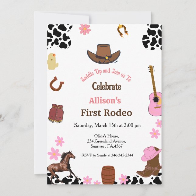 First Rodeo cowgirl first birthday party Invitation (Front)