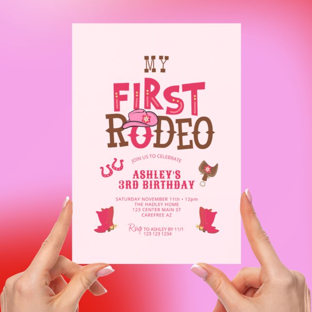 First Rodeo Cowgirl Pink 3rd Birthday Invitation (Creator Uploaded)