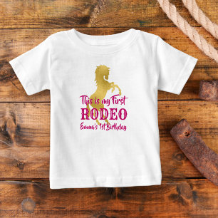 First rodeo cowgirl pink and gold personalized baby T-Shirt