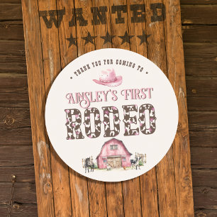 First Rodeo Cute Pink Personalized 1st Birthday Classic Round Sticker