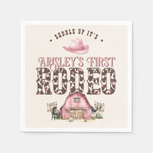 First Rodeo Cute Pink Personalized 1st Birthday Napkin