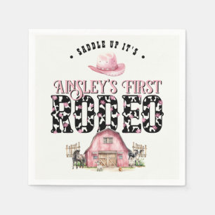 First Rodeo Cute Pink Personalized 1st Birthday Napkin