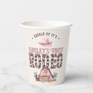 First Rodeo Cute Pink Personalized 1st Birthday Paper Cups
