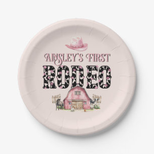 First Rodeo Cute Pink Personalized 1st Birthday Paper Plate