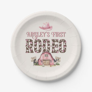 First Rodeo Cute Pink Personalized 1st Birthday Paper Plate