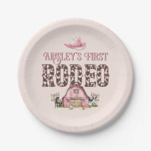 First Rodeo Cute Pink Personalized 1st Birthday Paper Plate