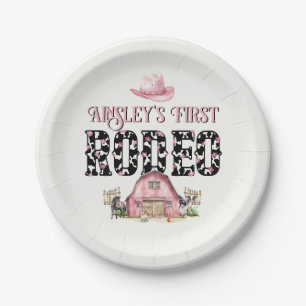 First Rodeo Cute Pink Personalized 1st Birthday Paper Plate