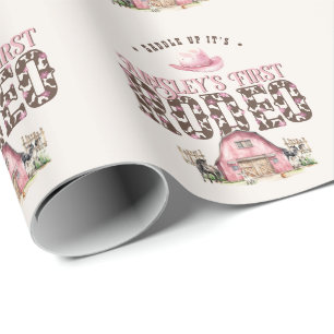 First Rodeo Cute Pink Personalized 1st Birthday Wrapping Paper