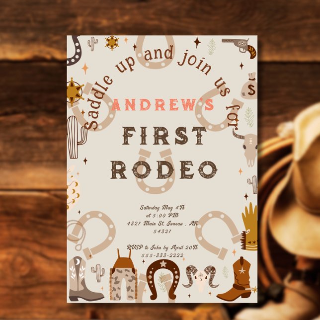 First Rodeo Horseshoe Pattern Country  Invitation (Creator Uploaded)