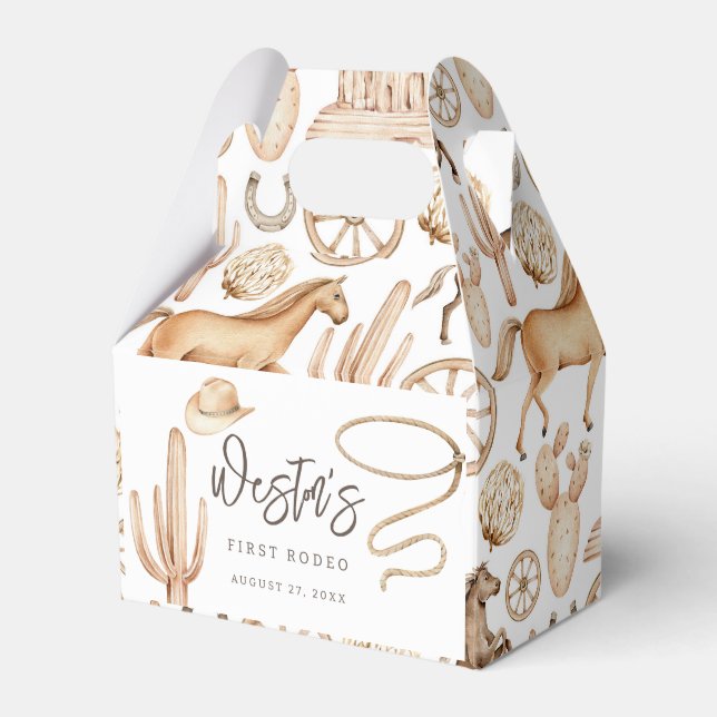 First Rodeo Neutral Southern Cowboy Birthday Favou Favor Box (Front Side)