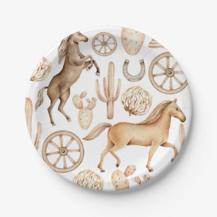 First Rodeo Neutral Southern Cowboy Birthday Paper Plate